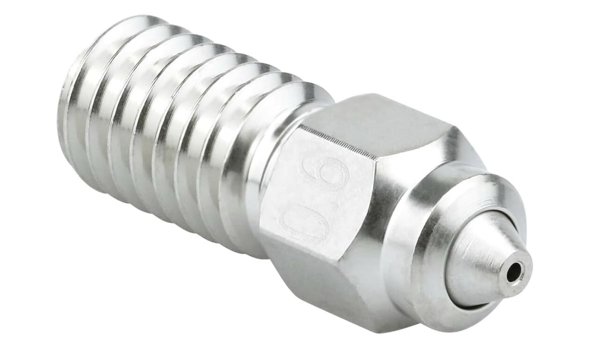 Hardened steel nozzles can handle abrasive filament materials
