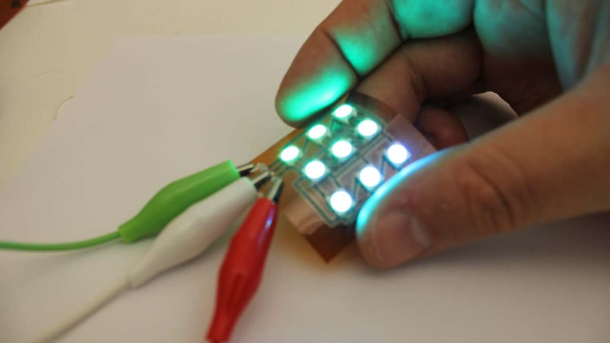 A flexible printed circuit board, printed on a BotFactory printer