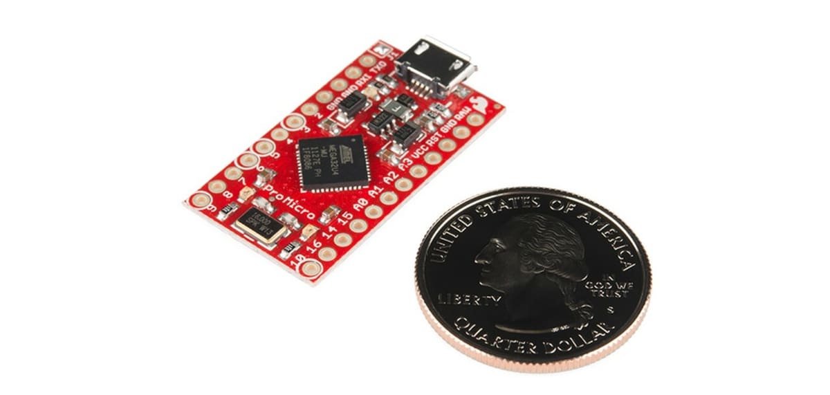 The Pro Micro with a quarter for scale, as is tradition