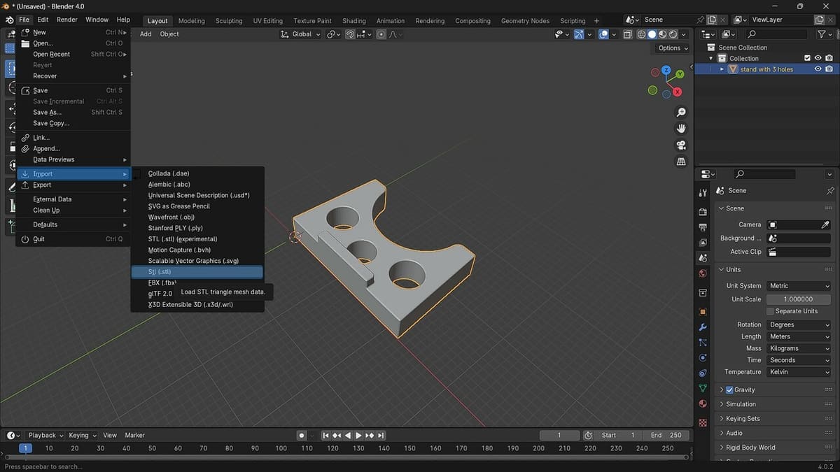The STL add-on imports STLs as triangulated mesh data