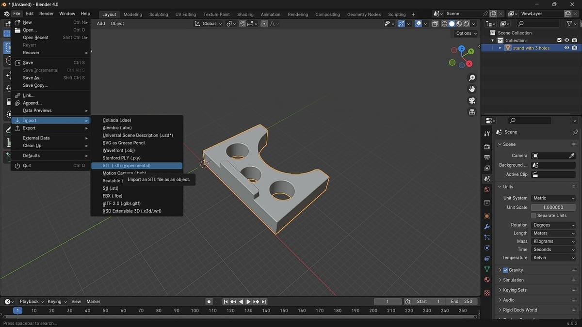 The STL function imports STLs as objects