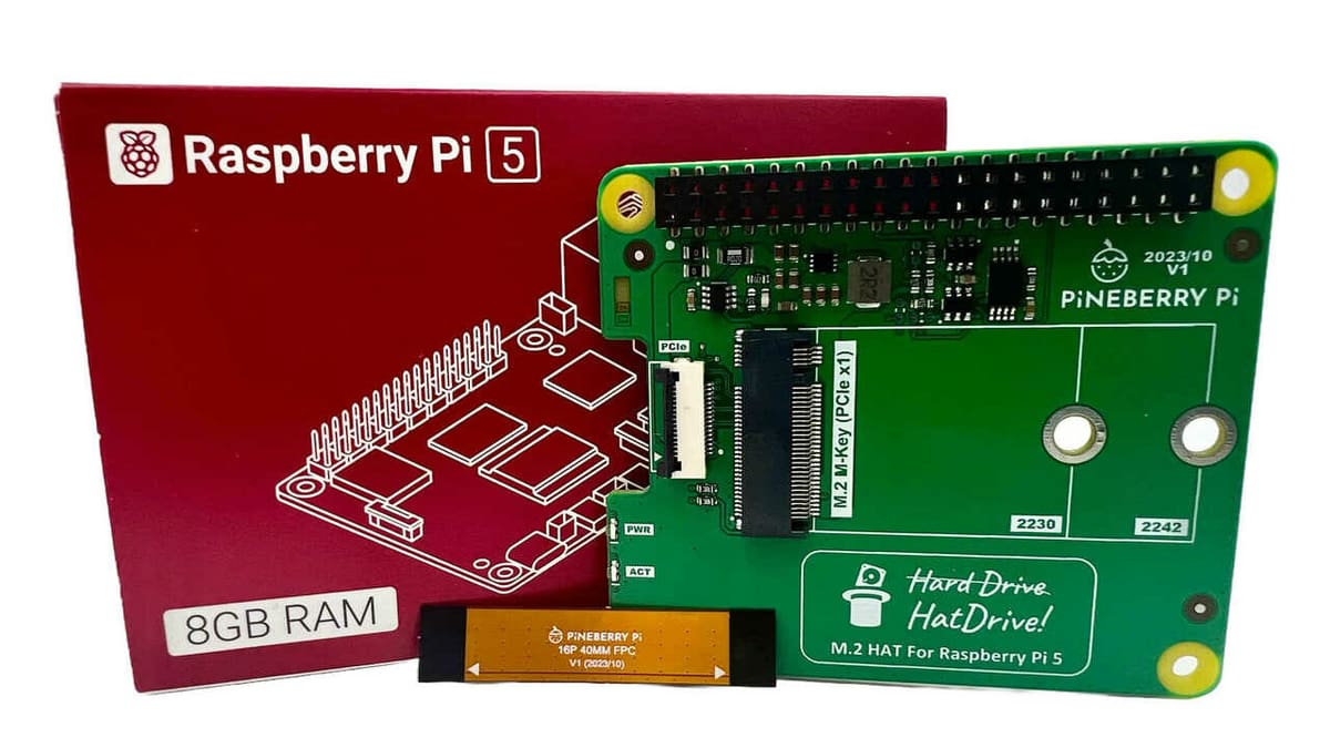 The HatDrive is a first of its kind M.2 SSD adapter for the Raspberry Pi 5