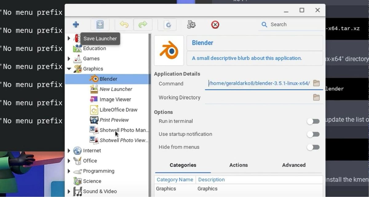 Make sure to save your menu editor configurations before exiting the pop-up screen