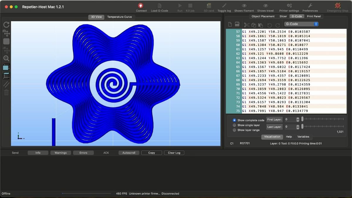 A Nonplanar Spacer from FullControl in Repetier Host