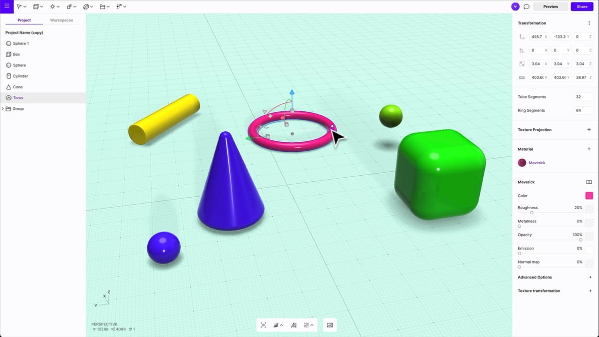 Vectary's modern user interface makes it appealing