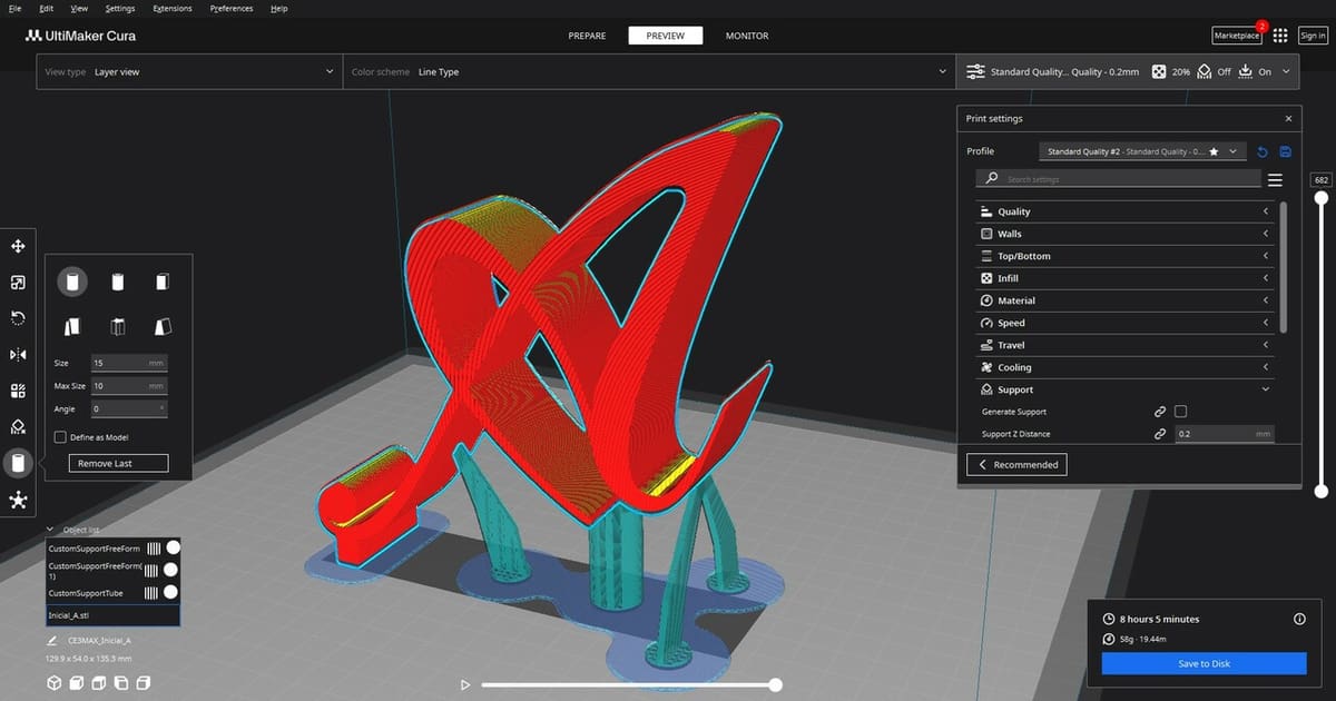 Some custom supports after slicing