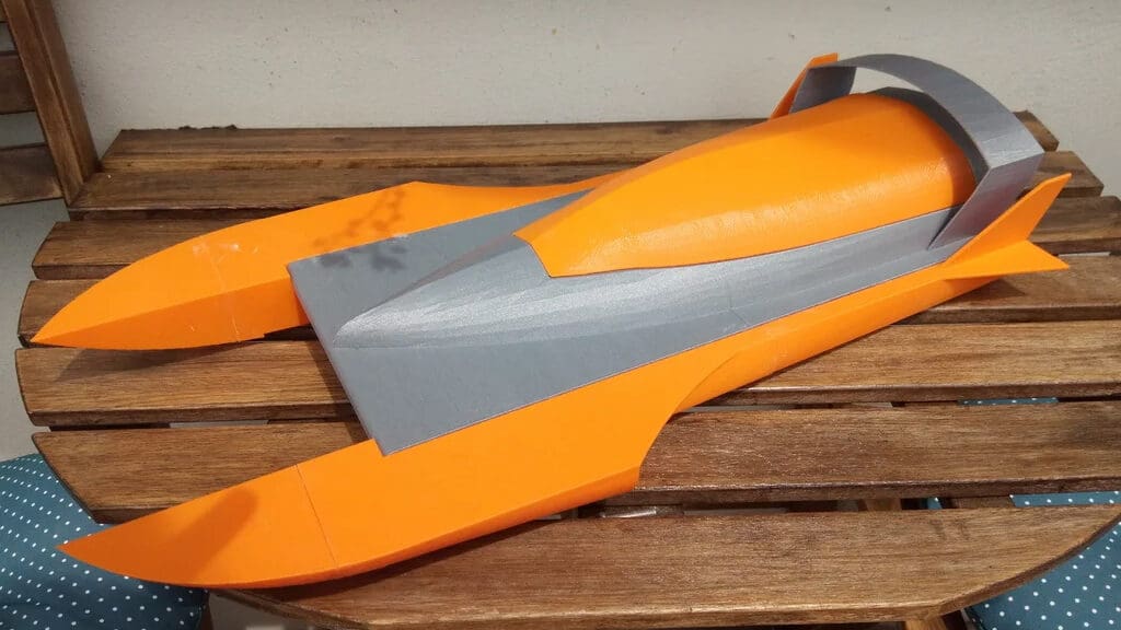A sleek boat with a unique design