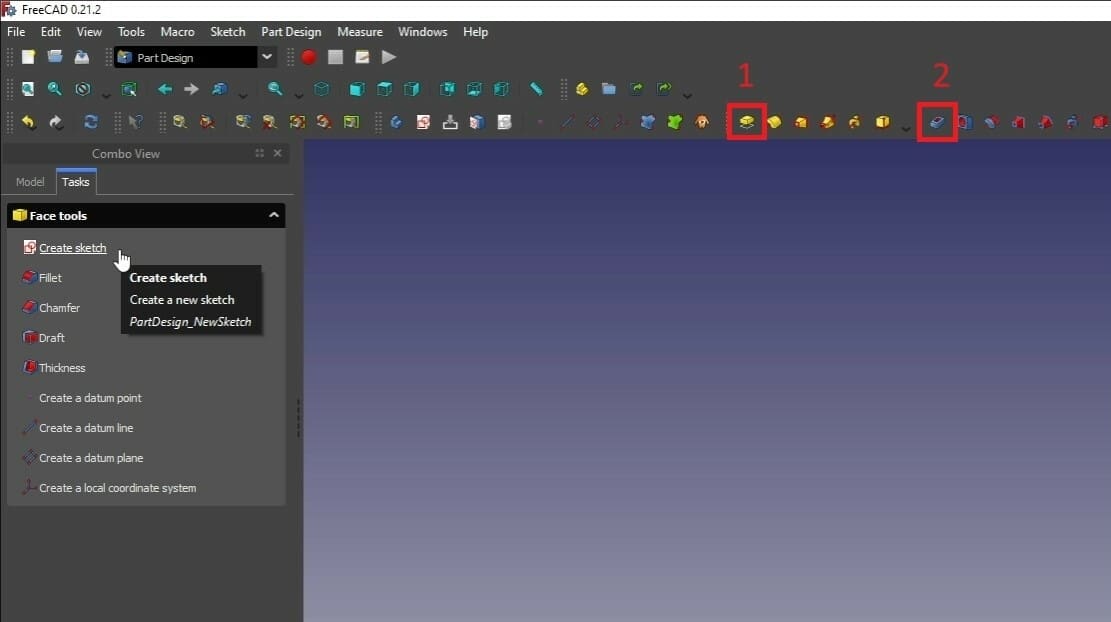 First, select one plane of your object, then click Create Sketch