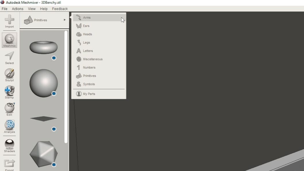 Insert different forms and combine them with the Sculpt tool