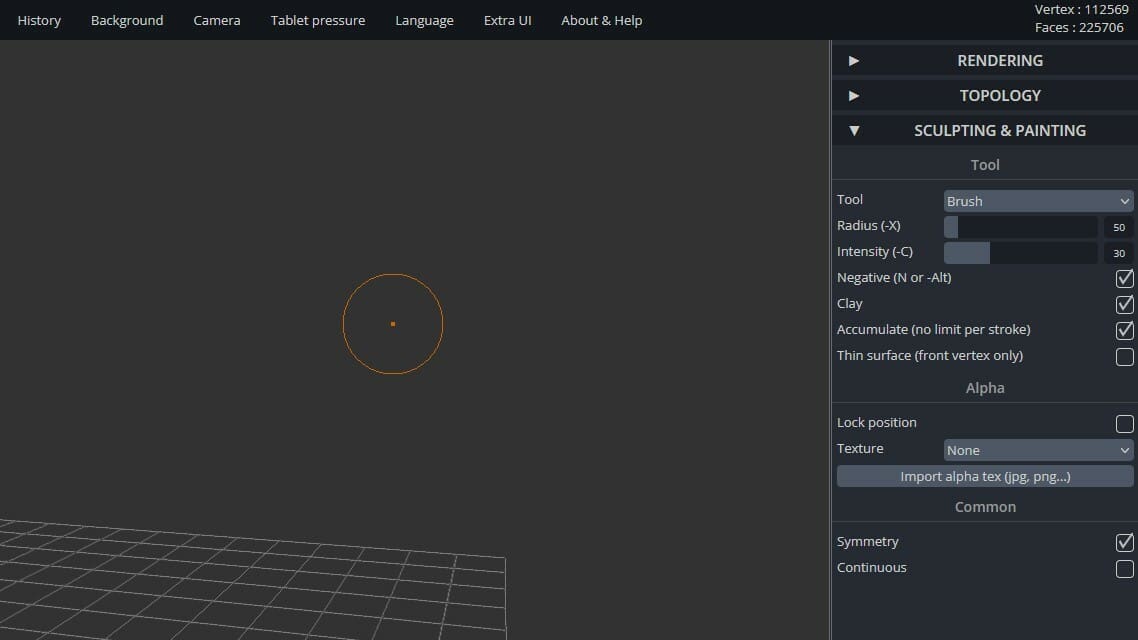 Like regular painting, SculptGL works with brushes