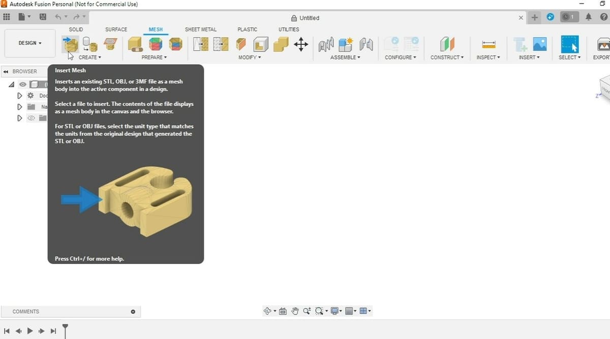 Insert a mesh from the cloud or from your computer