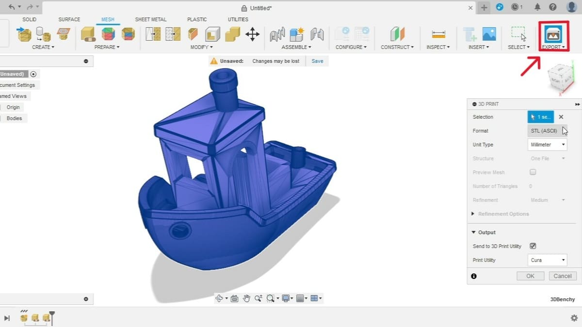You may send the mesh directly to your slicer