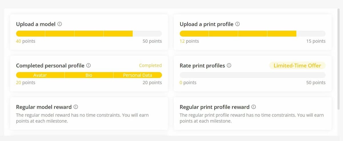MakerWorld rewards users for regular use of their site