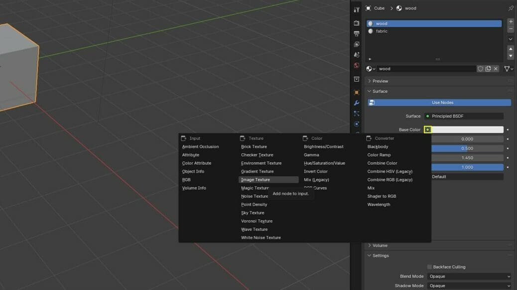 Importing an image texture using the Material Properties tab