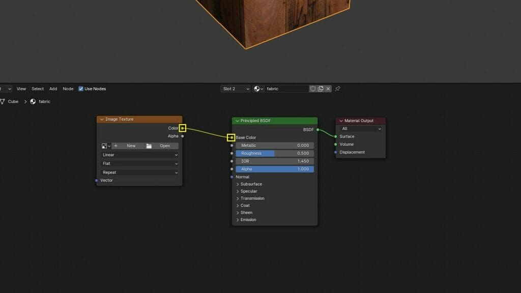 The Image Texture is connected to the Principled BSDF node