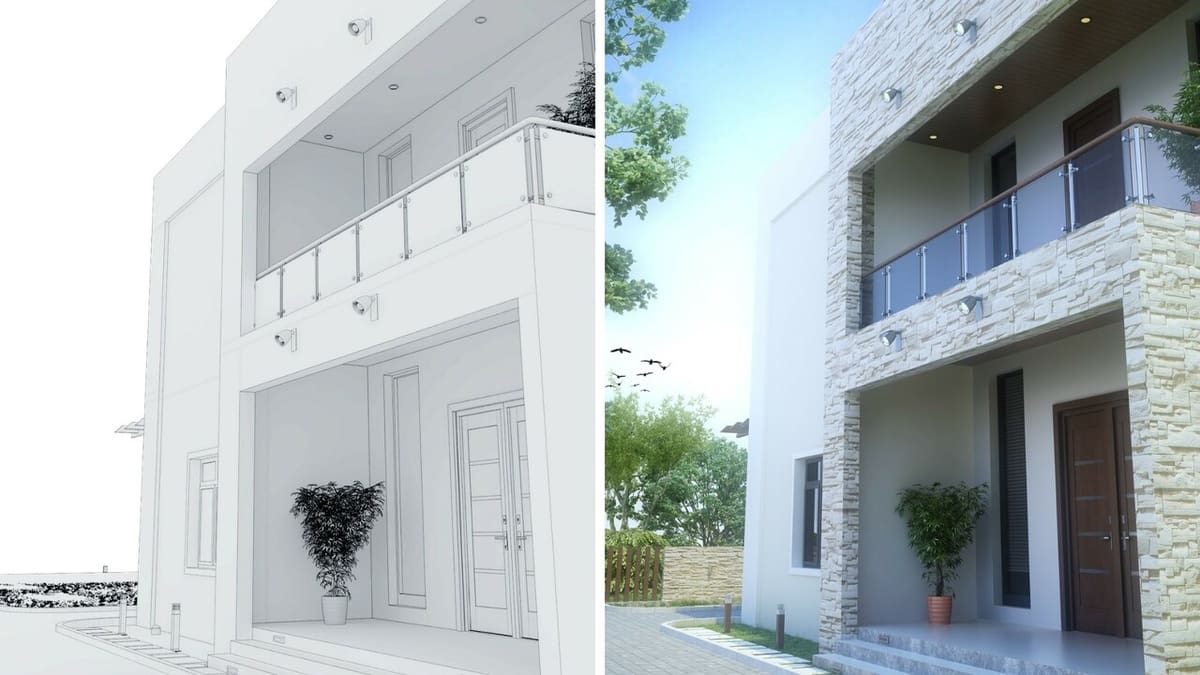 Before and after rendering