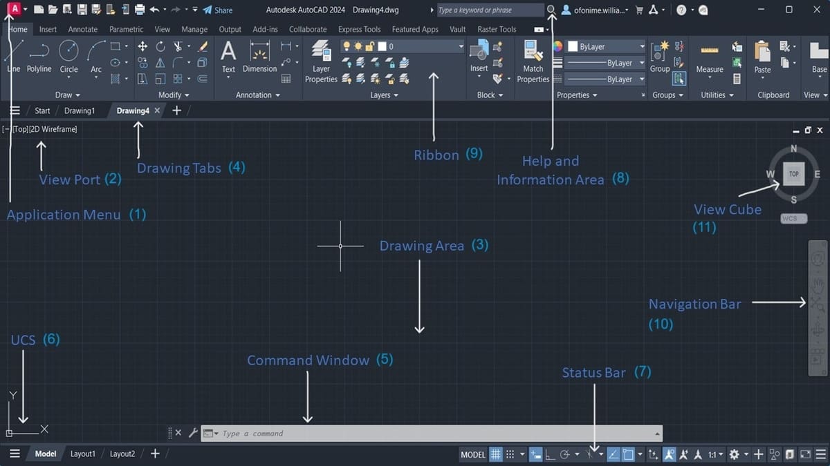 A brief overview of the AutoCAD 2024 interface