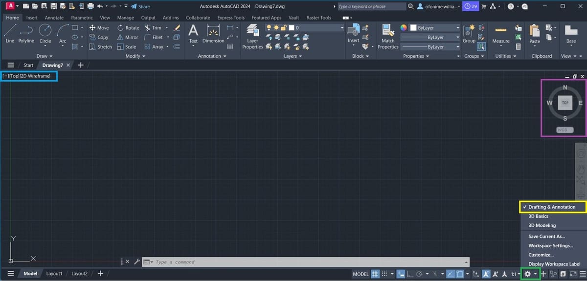 AutoCAD 2024's drafting and annotation interface