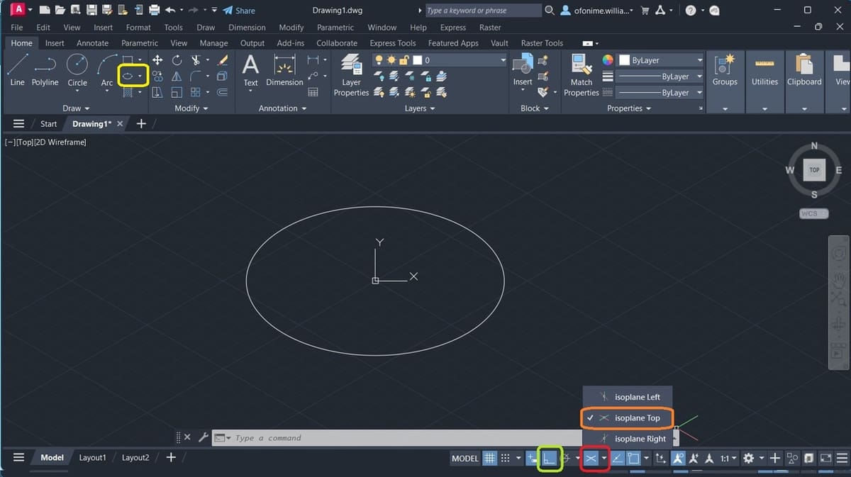 An isometric circle with diameter of 30 representing our base sketch