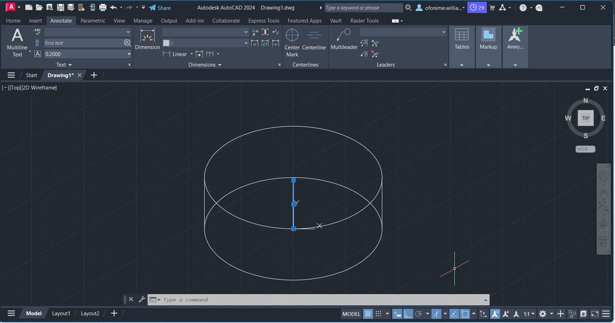 An illustrated 3D drawing of a cylinder