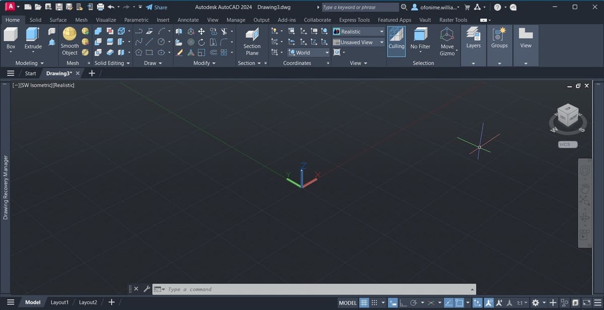 AutoCAD 3D workspace