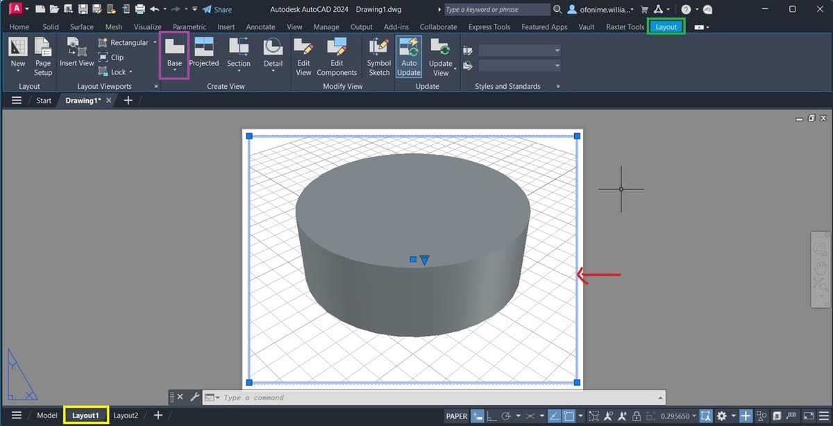 3D created cylinder in Drawing Layout ng the Cylinder Feature