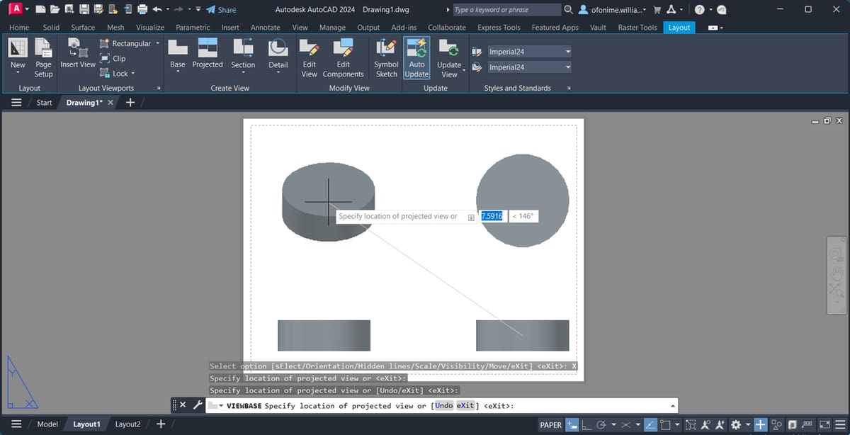 Placing the drawing views via the Base command