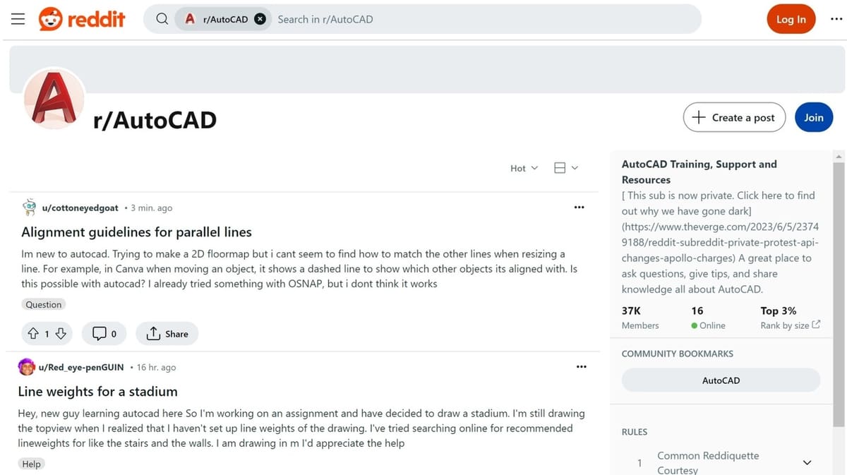 Unsurprisingly, you'll find an AutoCAD subreddit