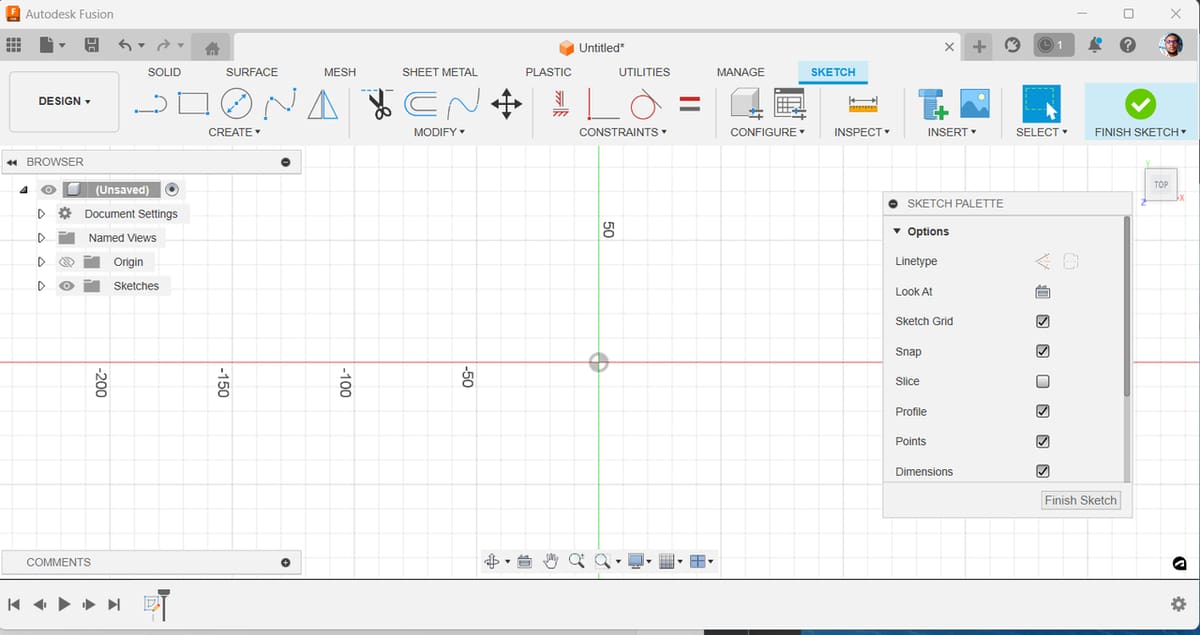 Fusion's Sketching Mode interface is easy to follow