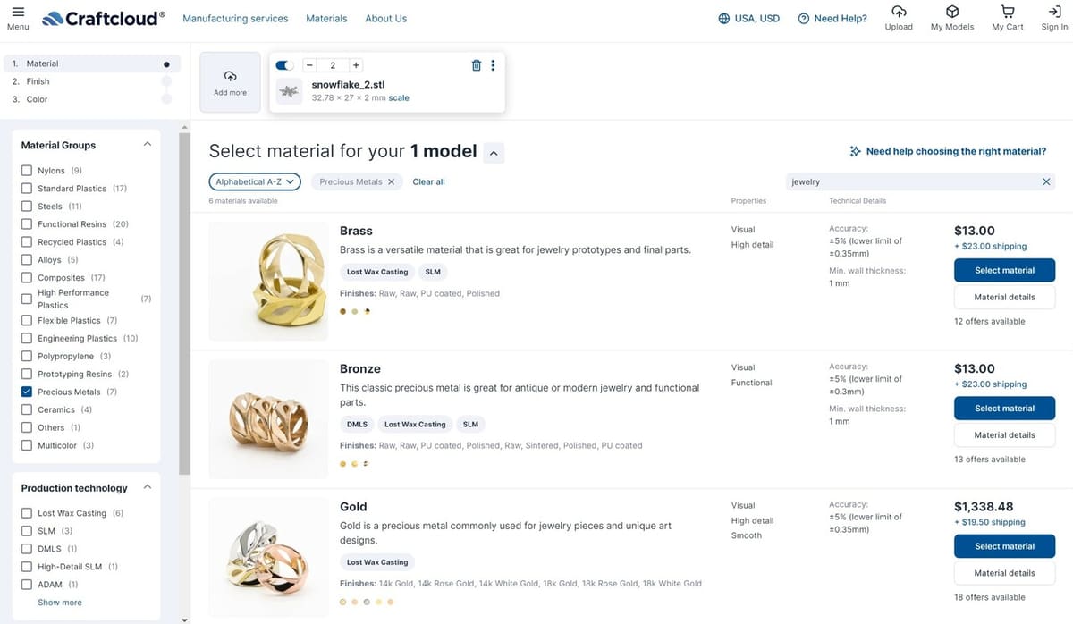 It's easy to narrow down the material selection