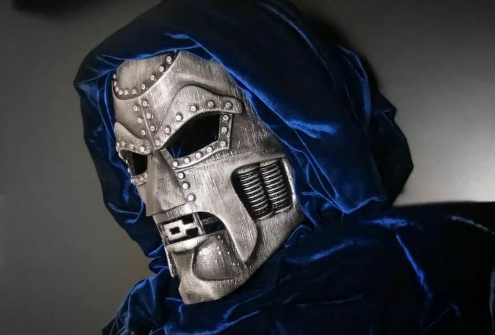 A 3D printed Dr. Doom mask, ready for the convention