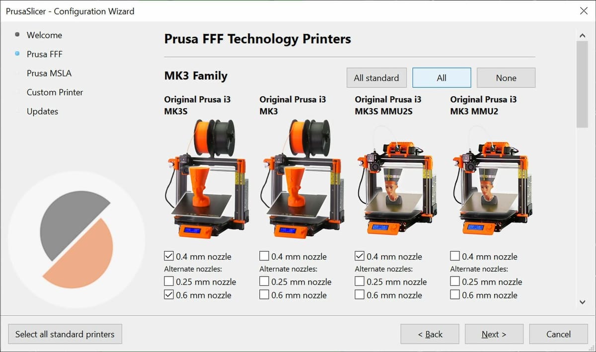 PrusaSlicer's Configuration Wizard can get you up and running with many printers, but not the K1