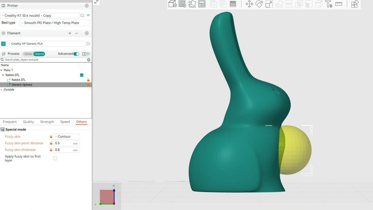 Using a sphere-shaped modifier to give Mr. Bunny an extra hairy chest