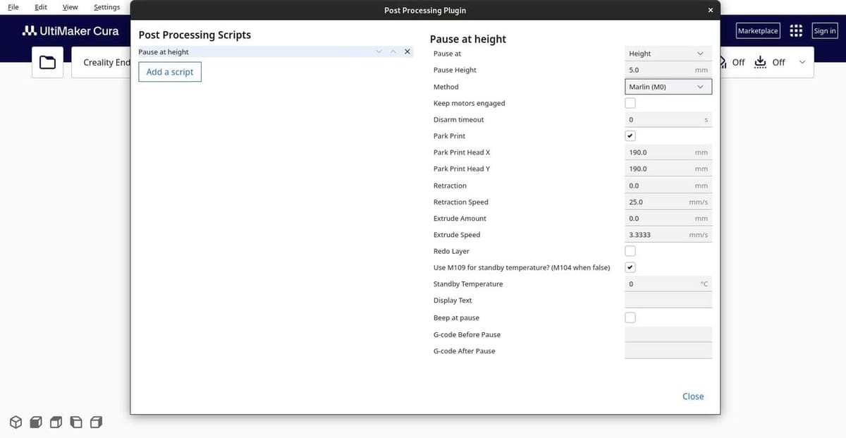 Pause settings available for tweaking