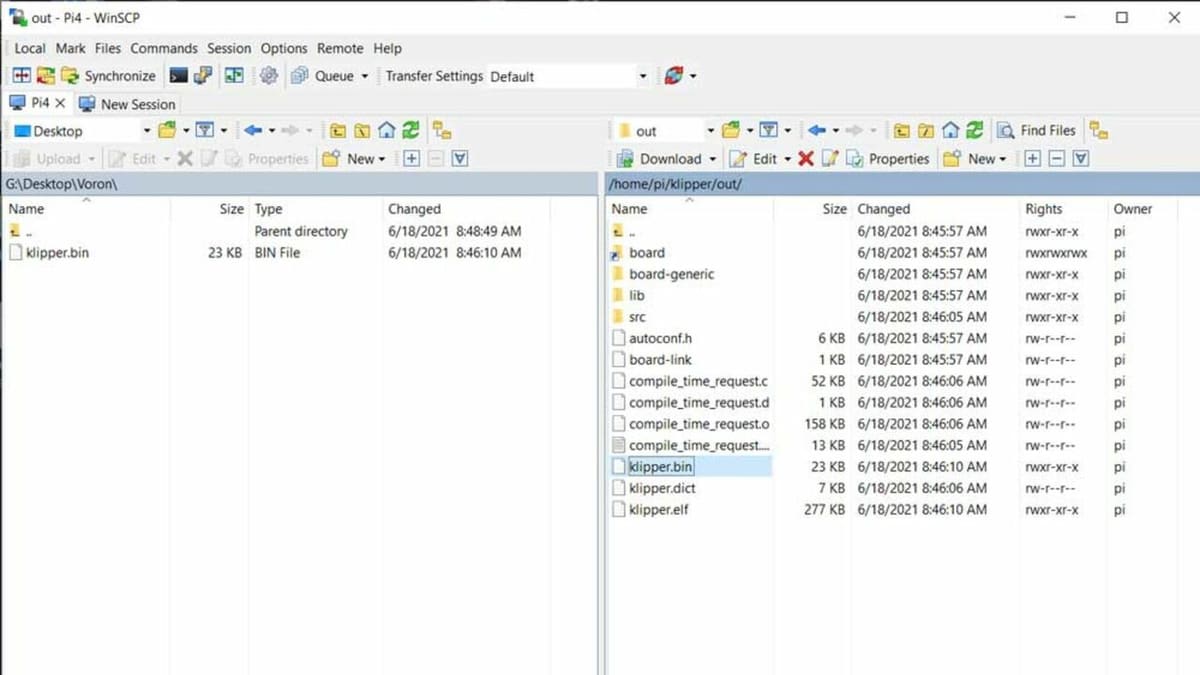 Copy Firmware.bin from RPI to SD Card using WinSCP