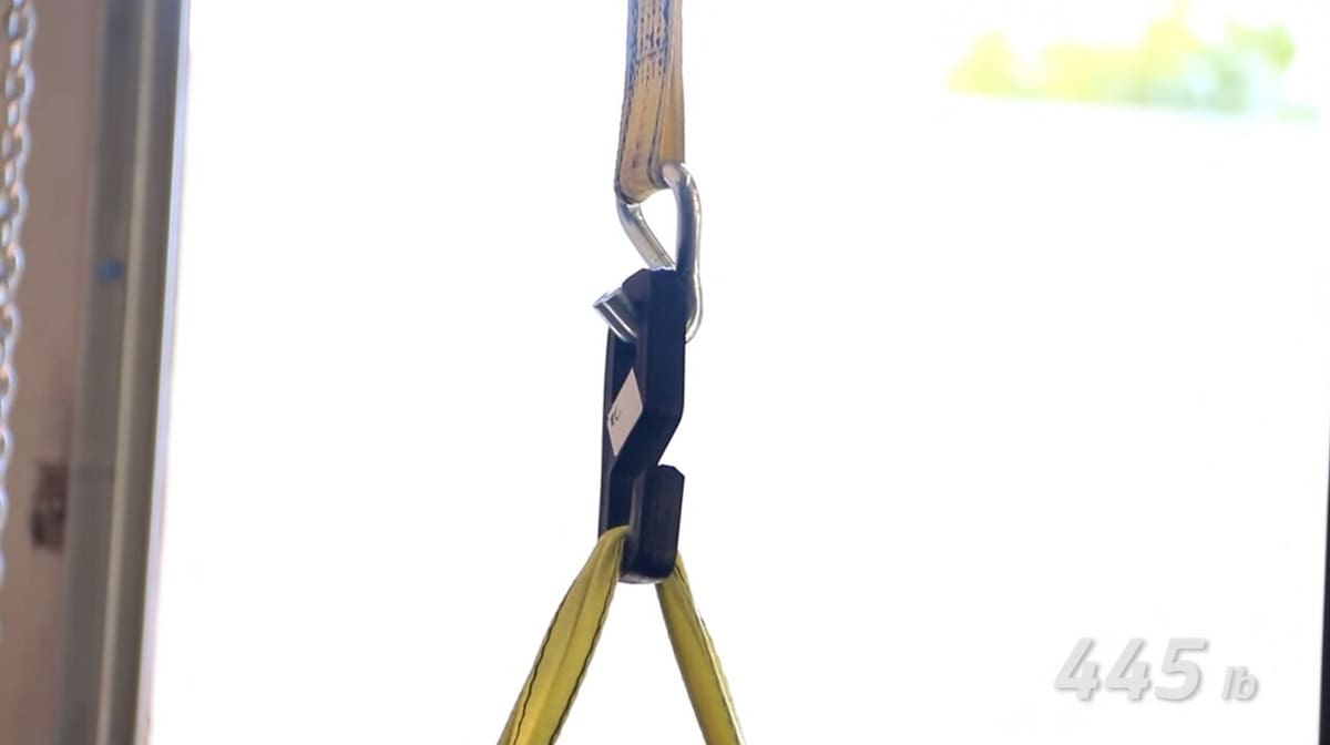 This nylon hook could handle 485 pounds