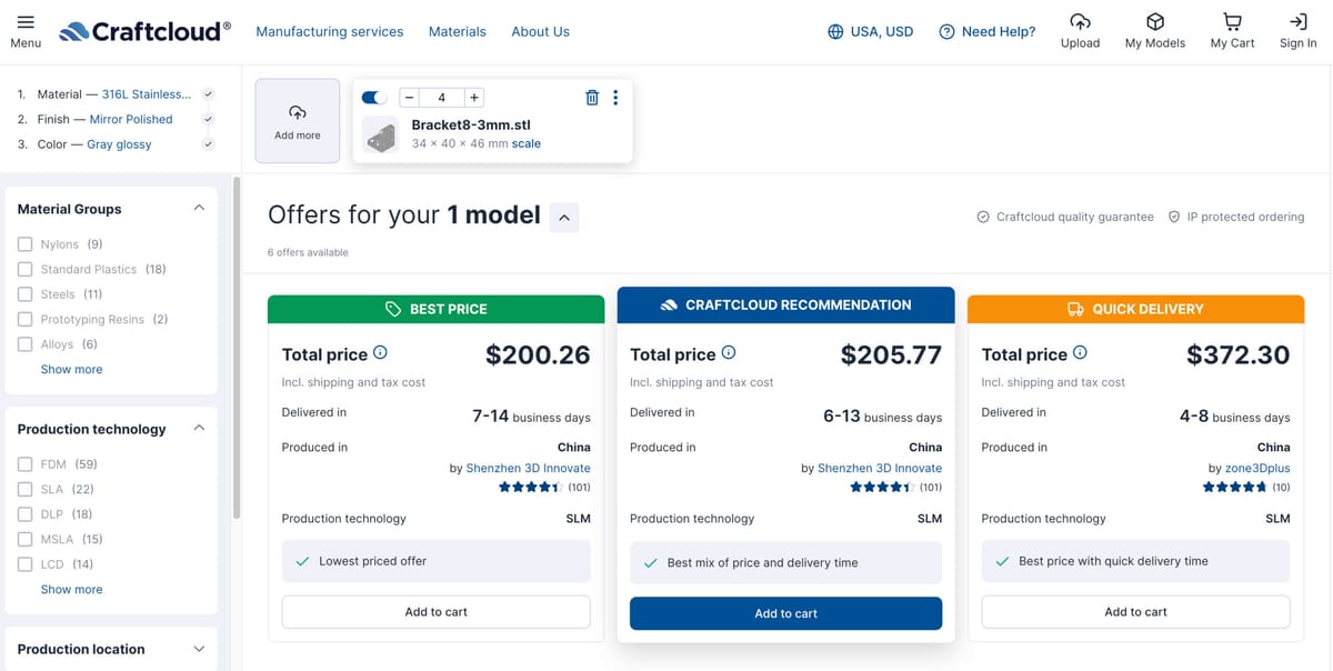 Image of Affordable Stainless Steel 3D Printers: Ordering Four Stainless Steel Brackets