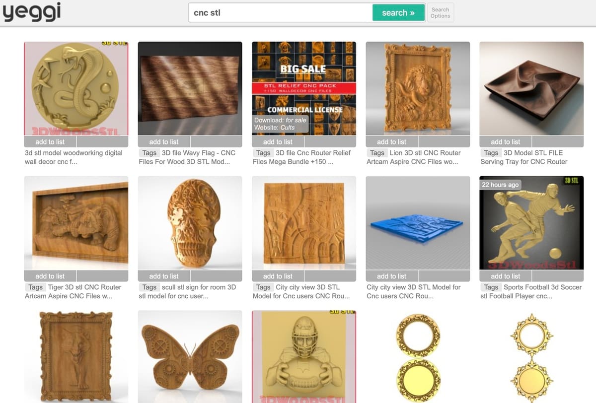 Yeggi searches direct you to models on popular repositories