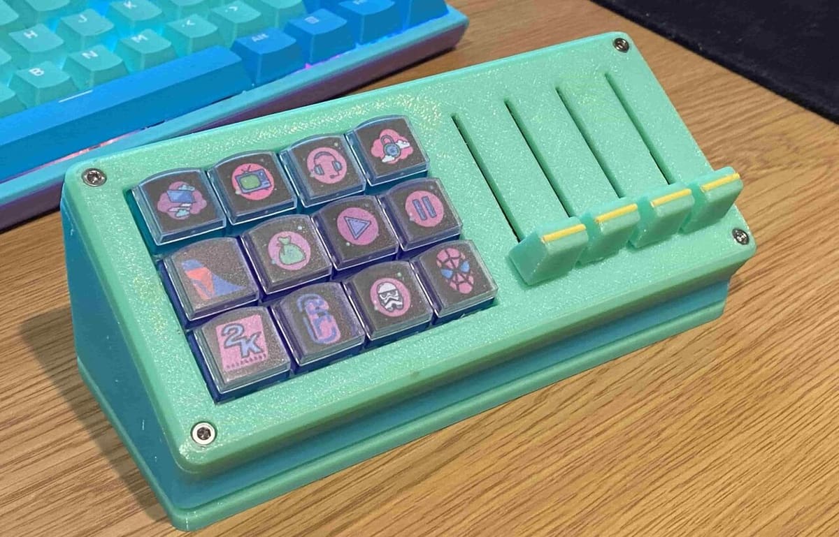 The MisteRdeck offers 12 macro buttons and 4 linear sliders for controlling your PC