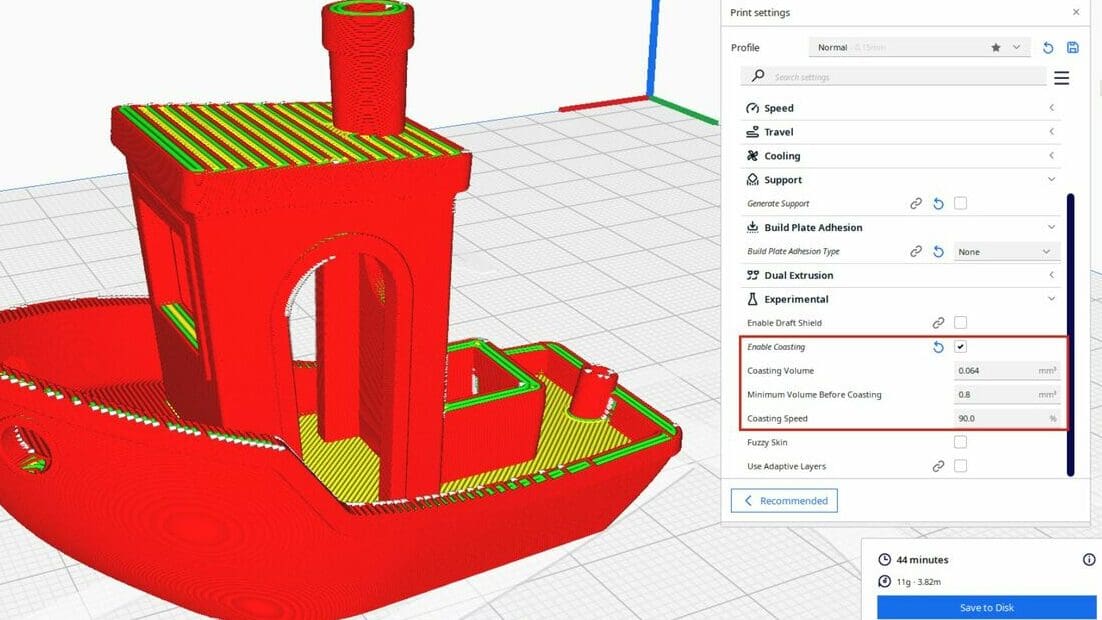 Enabling coasting settings gives way to more options