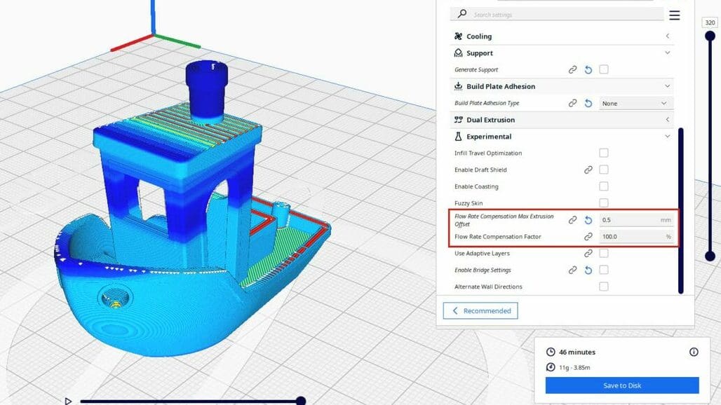 Avoid under- or over-extrusion by tweaking the flow rate compensation