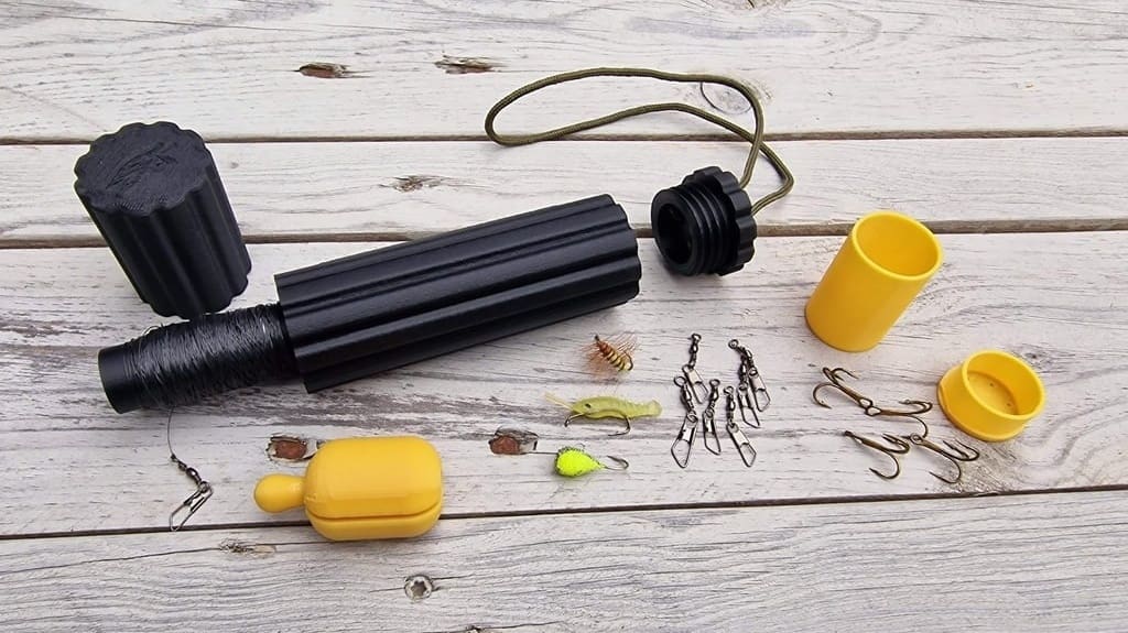 Everything you need to fish fits inside of a flashlight-sized tube!