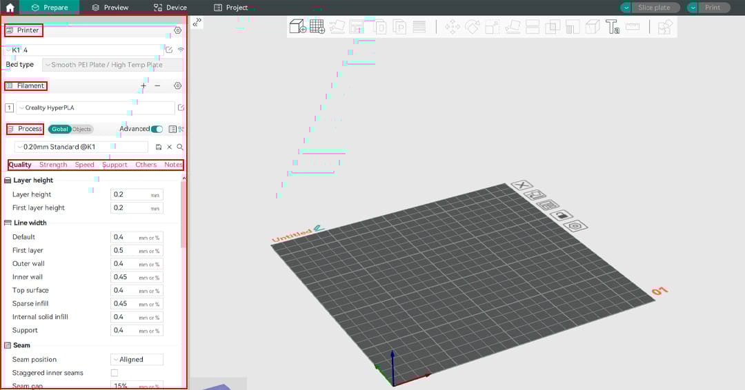 Clean interface, clean work in Orca Slicer