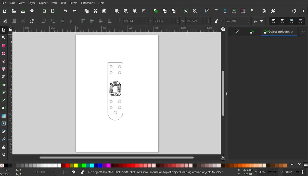 A DXF file of a replica Byzantine armor plate open in Inkscape