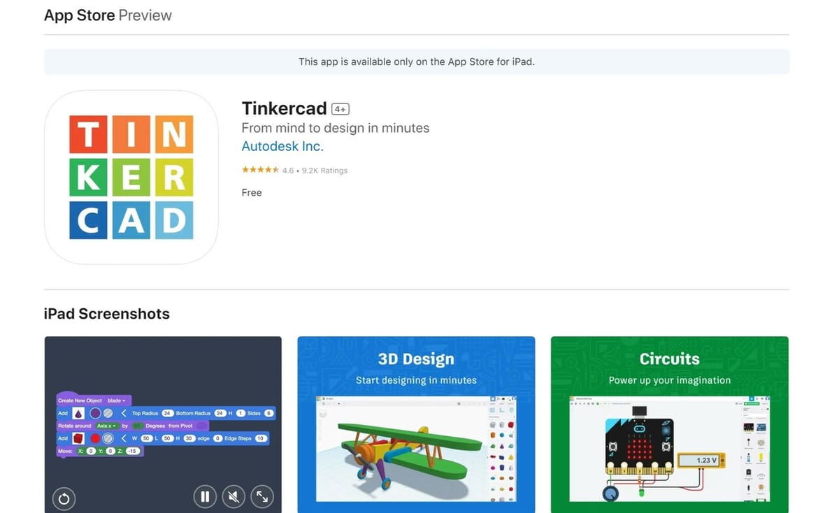 Tinkercad is available only for iPad if you're an iOS user