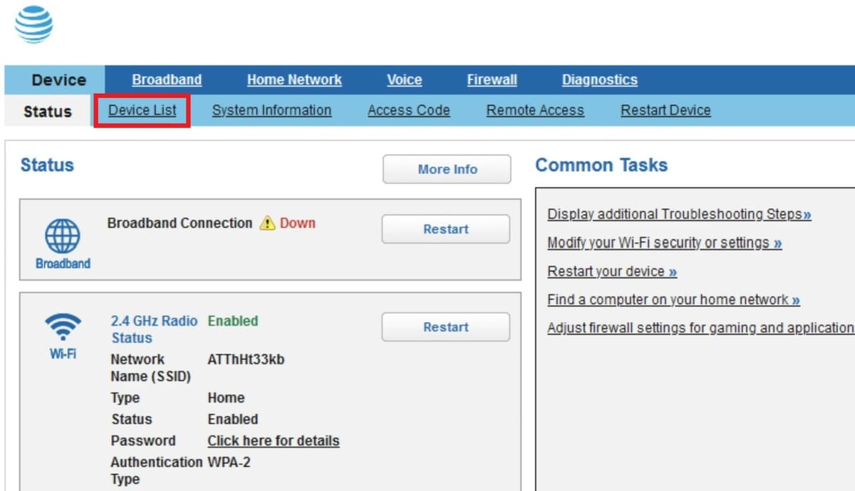 Some AT&T router control pages have the 