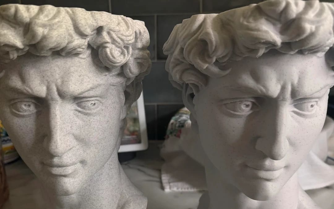 Bambu Lab marble PLA, on the left, can create some amazing prints