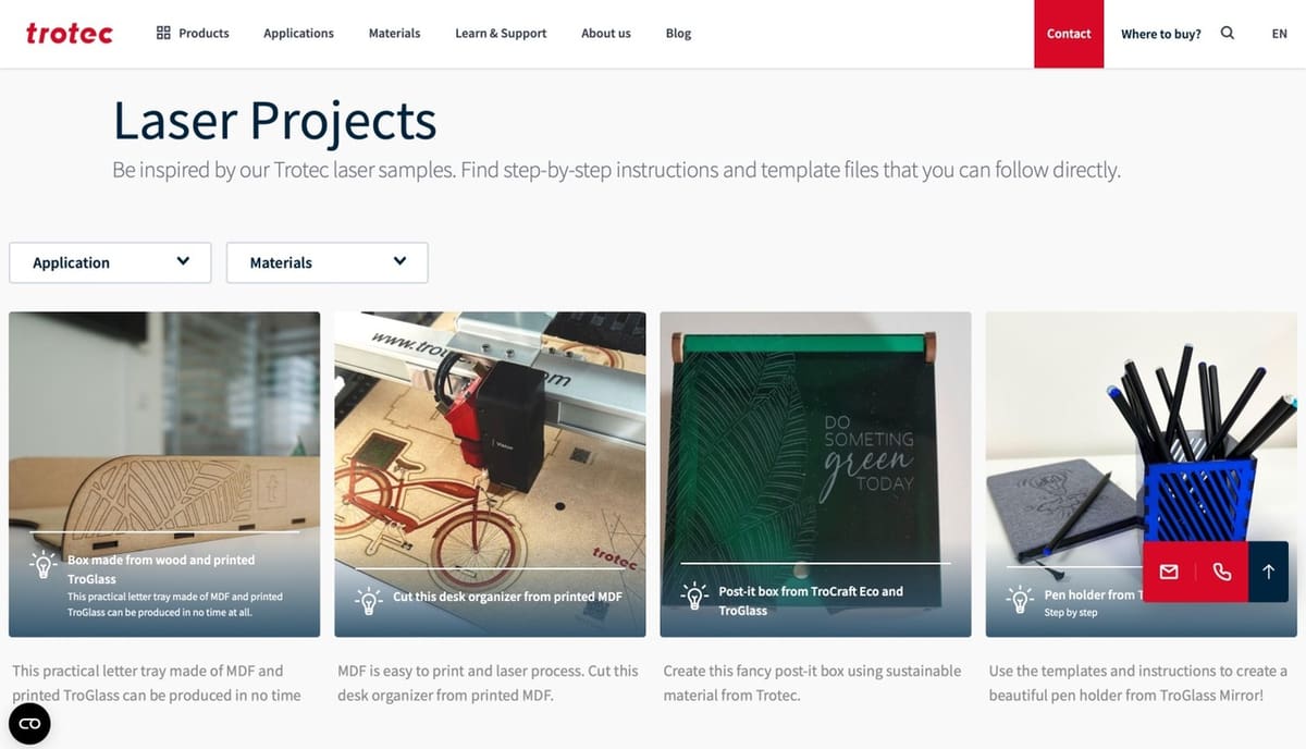 Each project has step-by-step instructions included to use with a Trotec-brand laser cutter