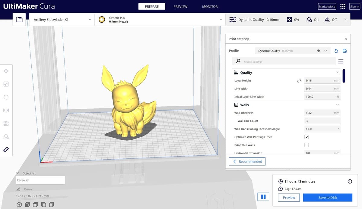Cura with our exported Eevee model