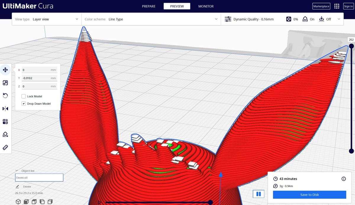 Closeup of missing areas from the Eevee model due to their small size